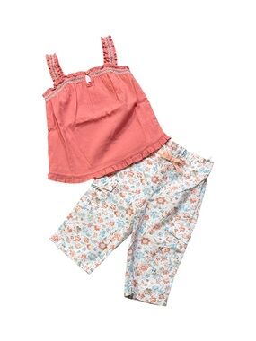 Janie and Jack Scenic Locale Girls Coral Tank Top & Floral Print Pants Set 2T